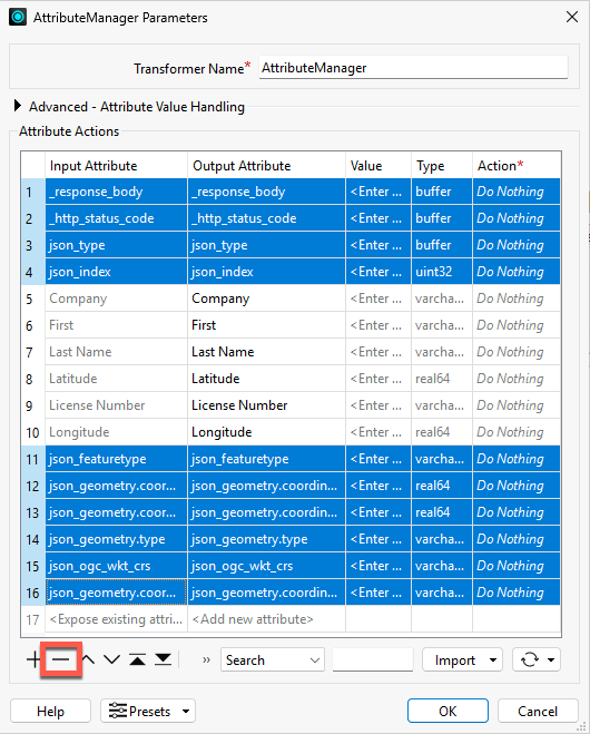 Removing attributes using AttributeManager